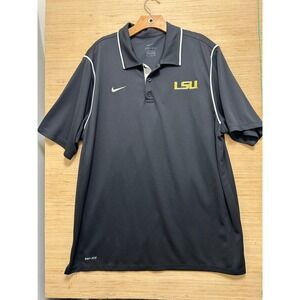 Nike Dri Fit LSU Tigers Polo Shirt Mens XL Black Short Sleeve Golf NCAA
